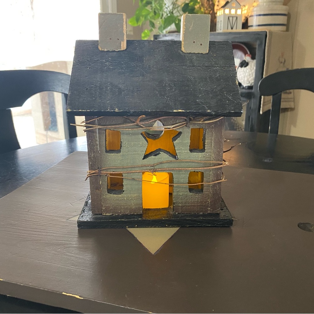 Rustic Black and Brown Candle Holder House
